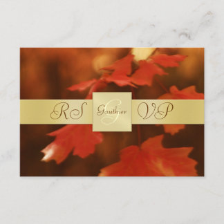 Gold Monogram Autumn Fall Leaf RSVP Invitation