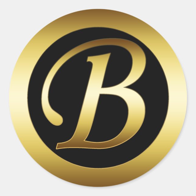 GOLD MONOGRAM B CLASSIC ROUND STICKER (Front)