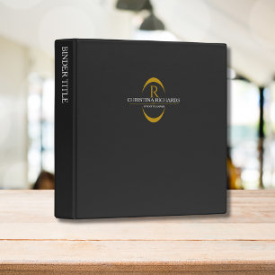 Gold Monogram Black Modern Elegant Presentation Binder