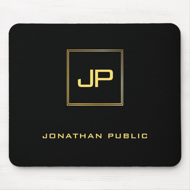 Gold Monogram Black Template Personalized Mouse Pad (Front)