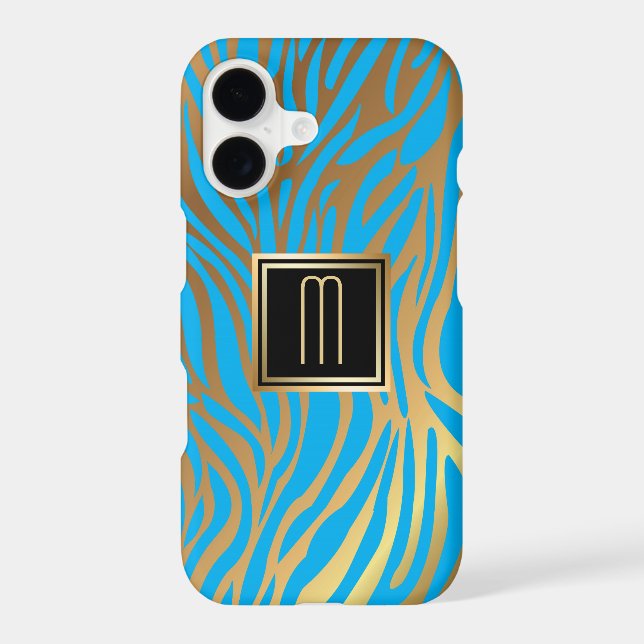 Gold Monogram Blue Tiger Stripe Pattern (Back)