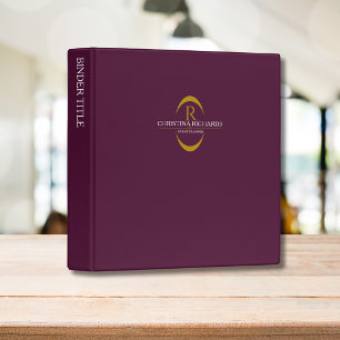 Gold Monogram Burgundy Modern Elegant Presentation Binder