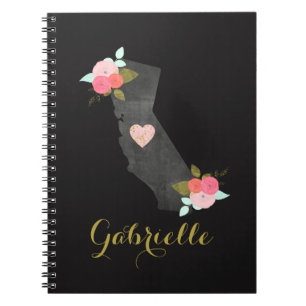 Gold Monogram California State & Moveable Heart Notebook