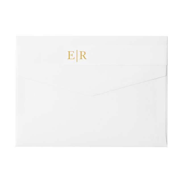 Gold Monogram Calligraphy Wedding Return Address Wrap Around Label (Back)