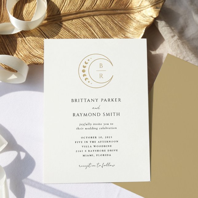 Gold Monogram Celestial Wedding Invitation (Creator Uploaded)
