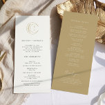 Gold Monogram Celestial Wedding Program<br><div class="desc">The "Gold Monogram Celestial Wedding Program" is a visual guide to your celestial celebration. Set against a clean white canvas, the golden crescent moon, stars, and moon phases, along with the stylishly simple customizable initials of the couple, become celestial beacons. Moon phases subtly woven into the design symbolize the unfolding...</div>