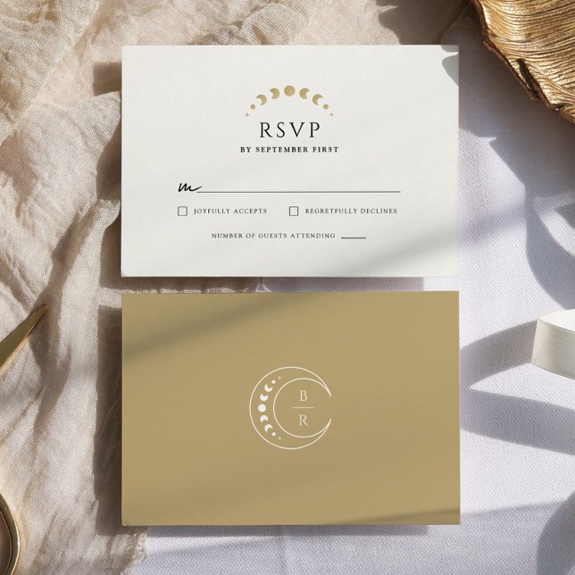 Gold Monogram Celestial Wedding RSVP Card (Creator Uploaded)