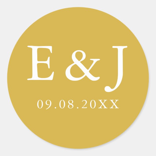 Gold Monogram Classic Round Sticker (Front)