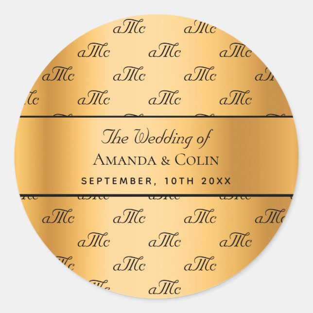 Gold monogram couple initials wedding classic round sticker (Front)