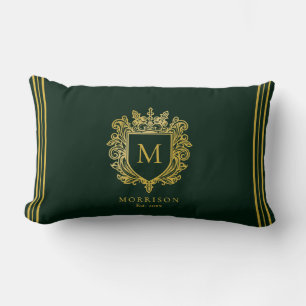 Gold Monogram Crest Lumbar Pillow