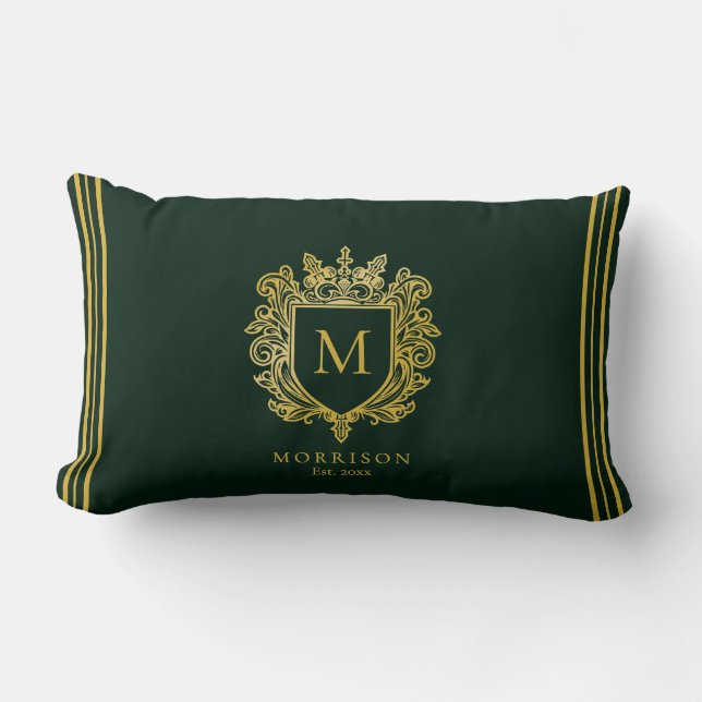 Gold Monogram Crest  Lumbar Pillow (Front)