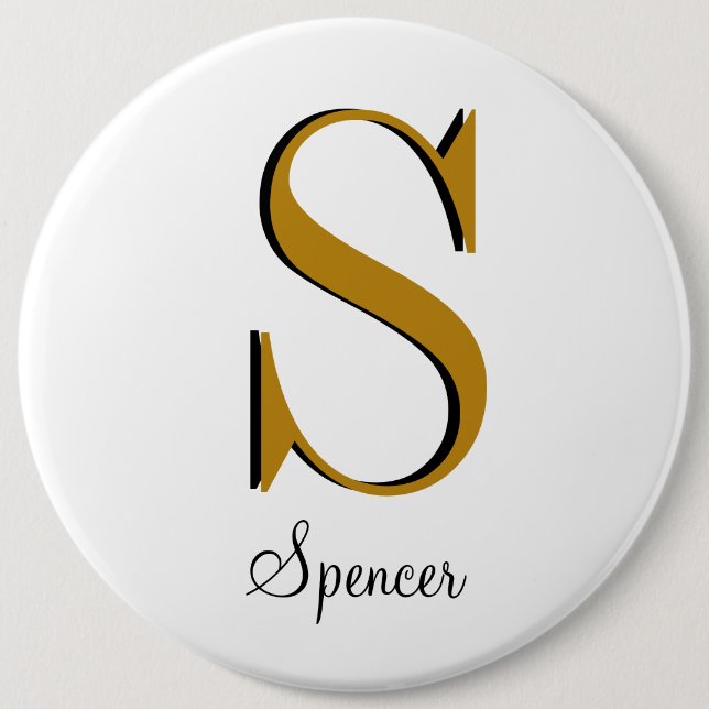 Gold Monogram Custom Name Initial  6 Inch Round Button (Front)