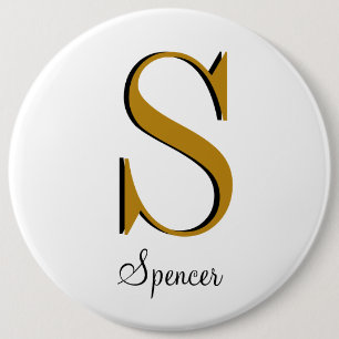 Gold Monogram Custom Name Initial  6 Inch Round Button