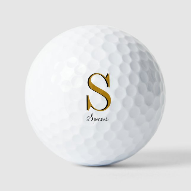 Gold Monogram Custom Name Initial Golf Balls (Front)