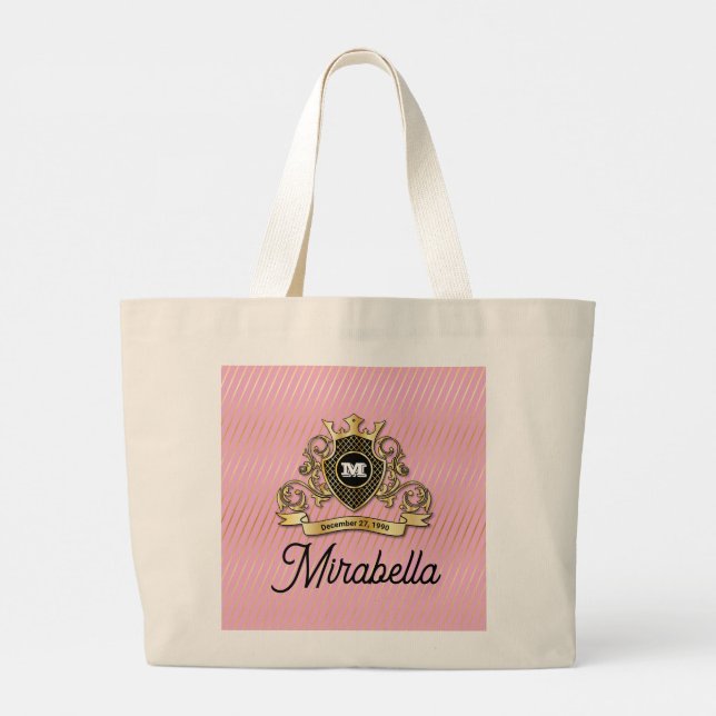 Gold Monogram Design Large Tote Bag (Back)