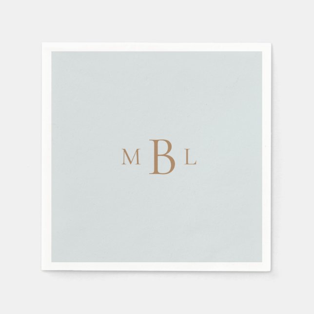 Gold Monogram Dusty Blue Elegant Wedding Napkin (Front)