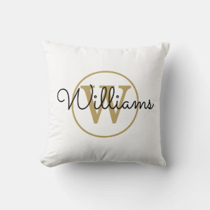 Gold Monogram Elegant Black Script Throw Pillow
