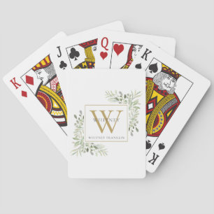 Gold Monogram Elegant Greenery Modern Playing Cards