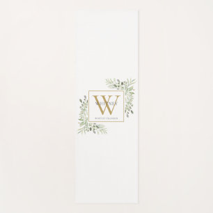 Gold Monogram Elegant Modern Greenery Black White Yoga Mat