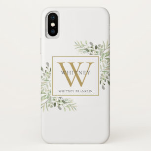 Gold Monogram Elegant Modern Greenery Case-Mate iPhone Case