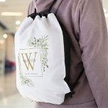 Gold Monogram Elegant Modern Greenery Drawstring B Drawstring Bag<br><div class="desc">Elegant watercolor greenery leaves monogram name bag featuring a gold monogram initial. Designed by Thisisnotme©</div>