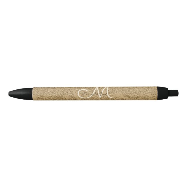 Gold Monogram Elegant Modern Wedding Black Ink Pen (Front)