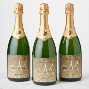 Gold Monogram Elegant Modern Wedding Sparkling Wine Label