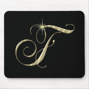 Gold Monogram F Initial Mouse Pad