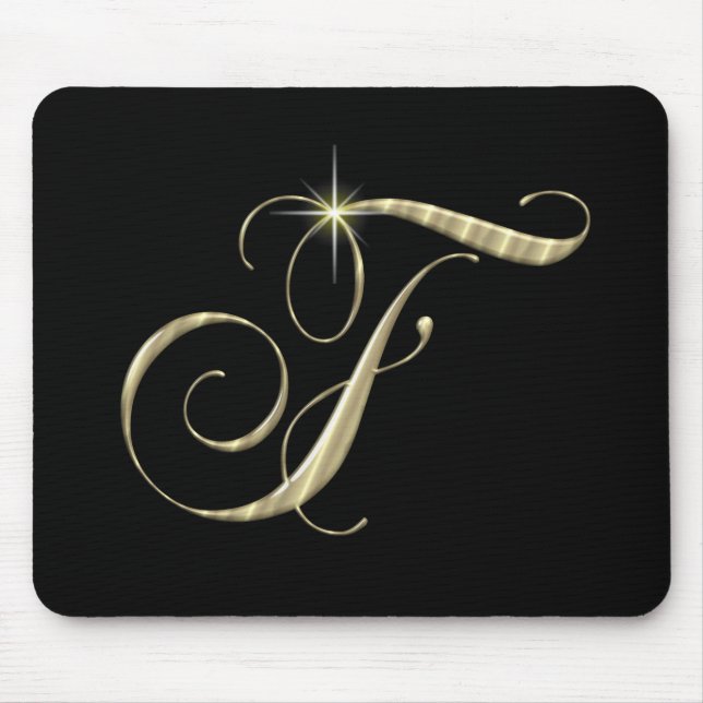 Gold Monogram F Initial Mouse Pad (Front)