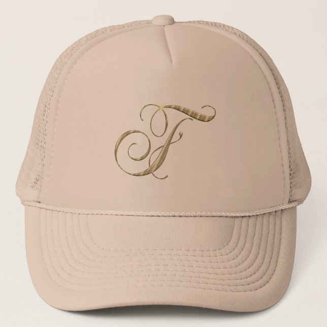 Gold Monogram F Initial Trucker Hat (Front)