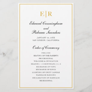 Gold Monogram Formal Budget Wedding Program