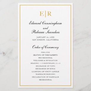 Gold Monogram Formal Budget Wedding Program