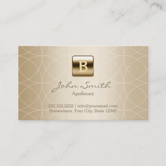 Gold Monogram Geo Patterns Apothecary Business Card (Front)