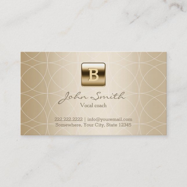 Gold Monogram Geo Patterns Vocal Coach Business Card (Front)