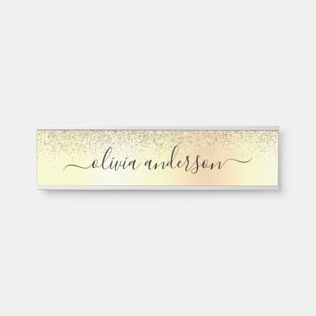 Gold Monogram Glitter Sparkle Girly Script Door Sign (Front)