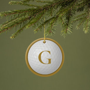 Gold Monogram Golf Ball Ceramic Ornament