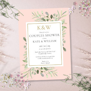 Gold Monogram Greenery Blush Pink Couples Shower Invitation