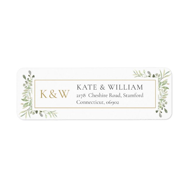 Gold Monogram Greenery Return Address (Front)
