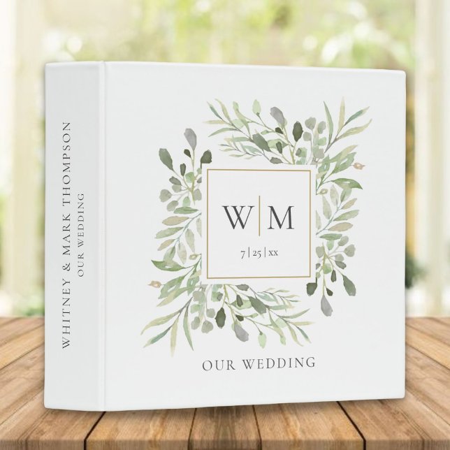 Gold Monogram Greenery Wedding Photo Album Binder (Creator Uploaded)