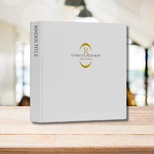Gold Monogram Grey Modern Elegant Presentation Binder