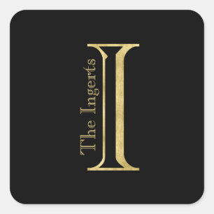 Gold Monogram I and Name on Any Colour Square Sticker