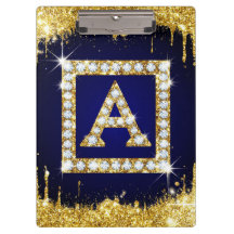 Gold Monogram Initial A With Blue Glitter