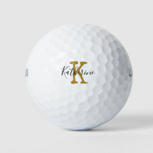 Gold  Monogram Initial and Name  Golf Balls
