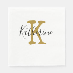 Gold  Monogram Initial and Name  Golf Balls Napkin