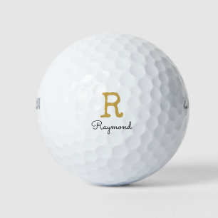 Gold Monogram Initial and Name Monogram black Golf Golf Balls