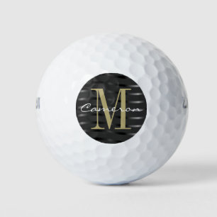 Gold Monogram Initial and Name On Black Gift  Golf Balls
