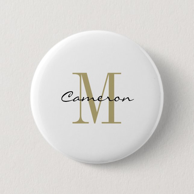 Gold Monogram Initial and Name Personalized 2 Inch Round Button (Front)