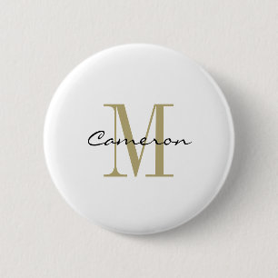 Gold Monogram Initial and Name Personalized 2 Inch Round Button