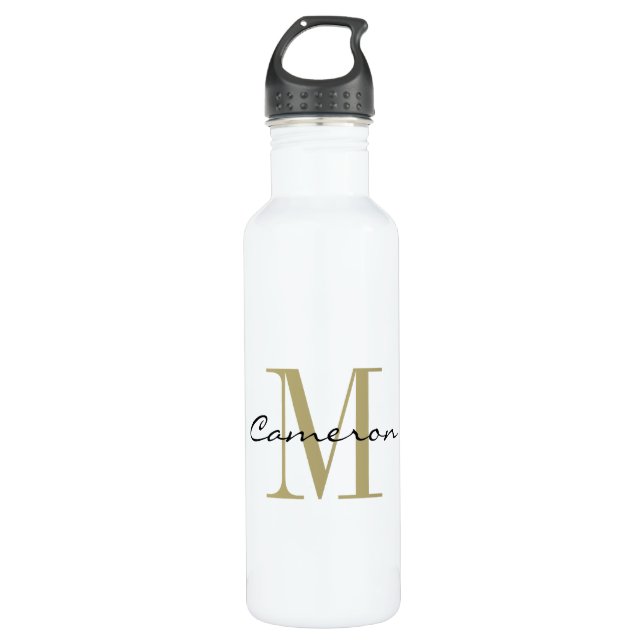 Gold Monogram Initial and Name Personalized  710 Ml Water Bottle (Front)