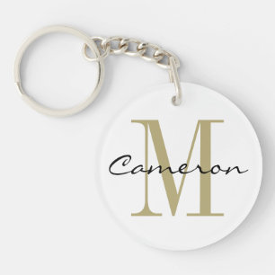Gold Monogram Initial and Name Personalized Gift Keychain
